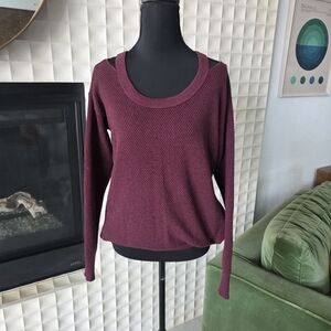 Michael Kors Open Shoulder Sweater, Wine Burgundy Metallic Threads, Size Small